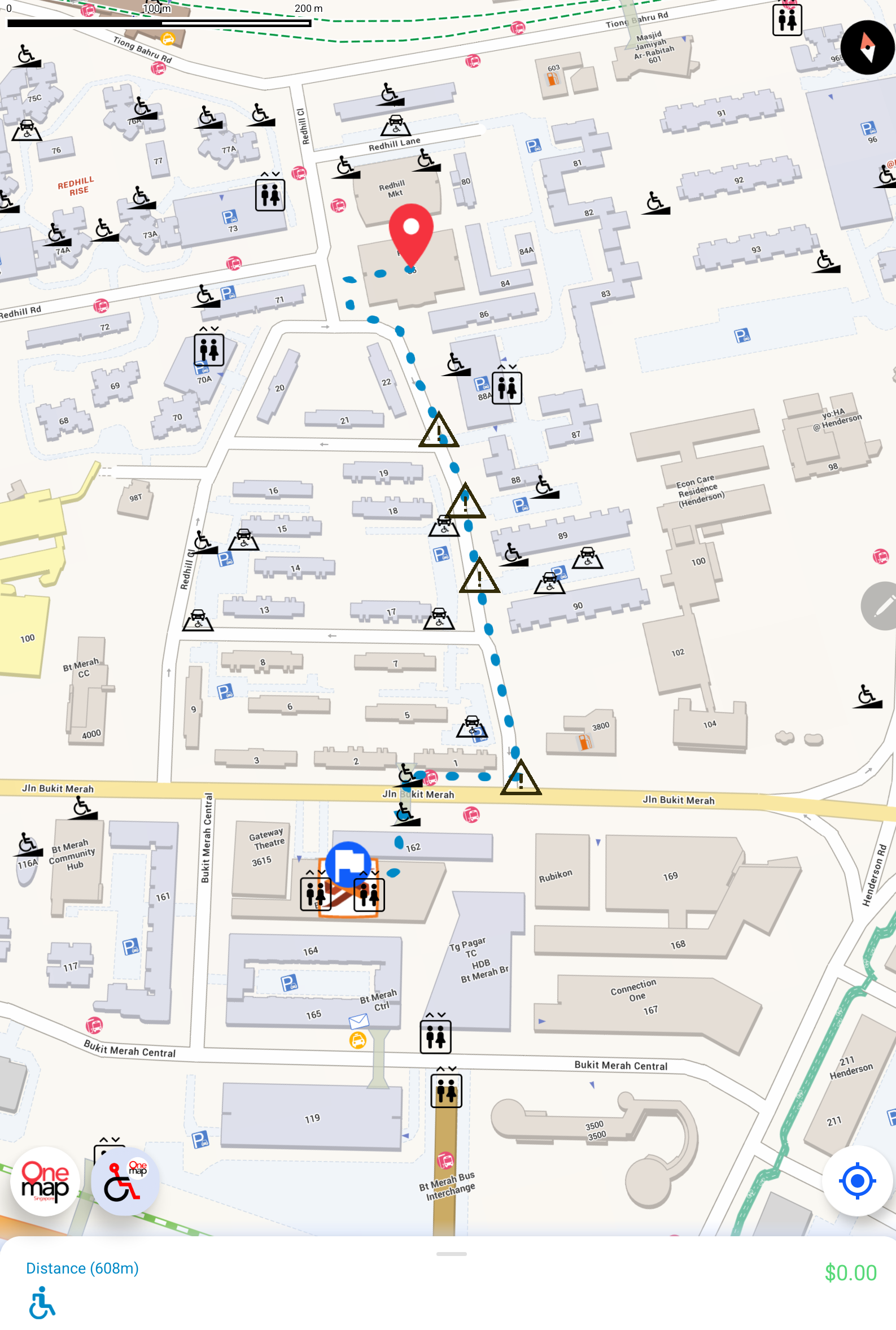 Screenshot of BFA pilot test app navigation route at Bukit Merah.png